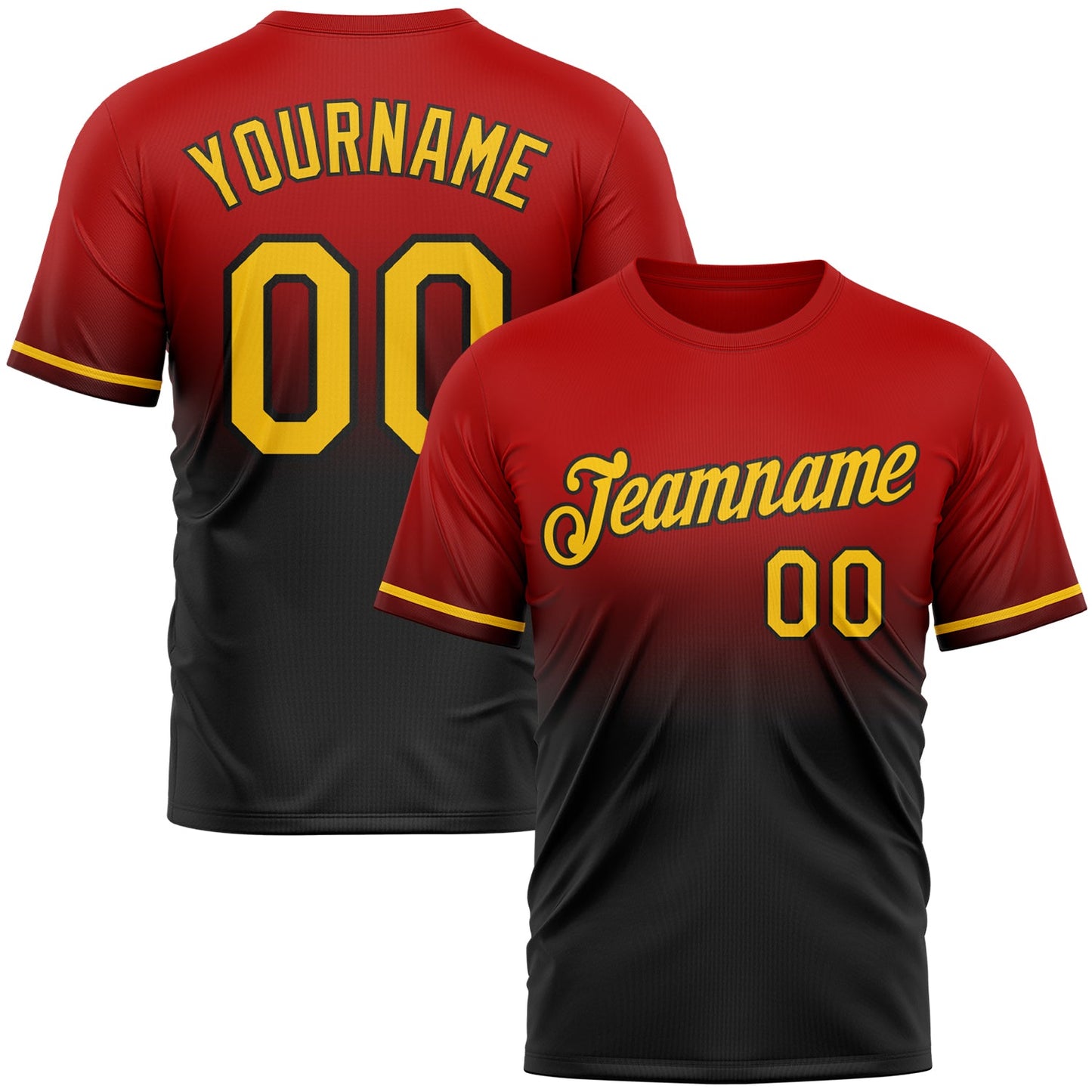 Custom Red Yellow-Black Fade Fashion Performance T-Shirt - Main View
