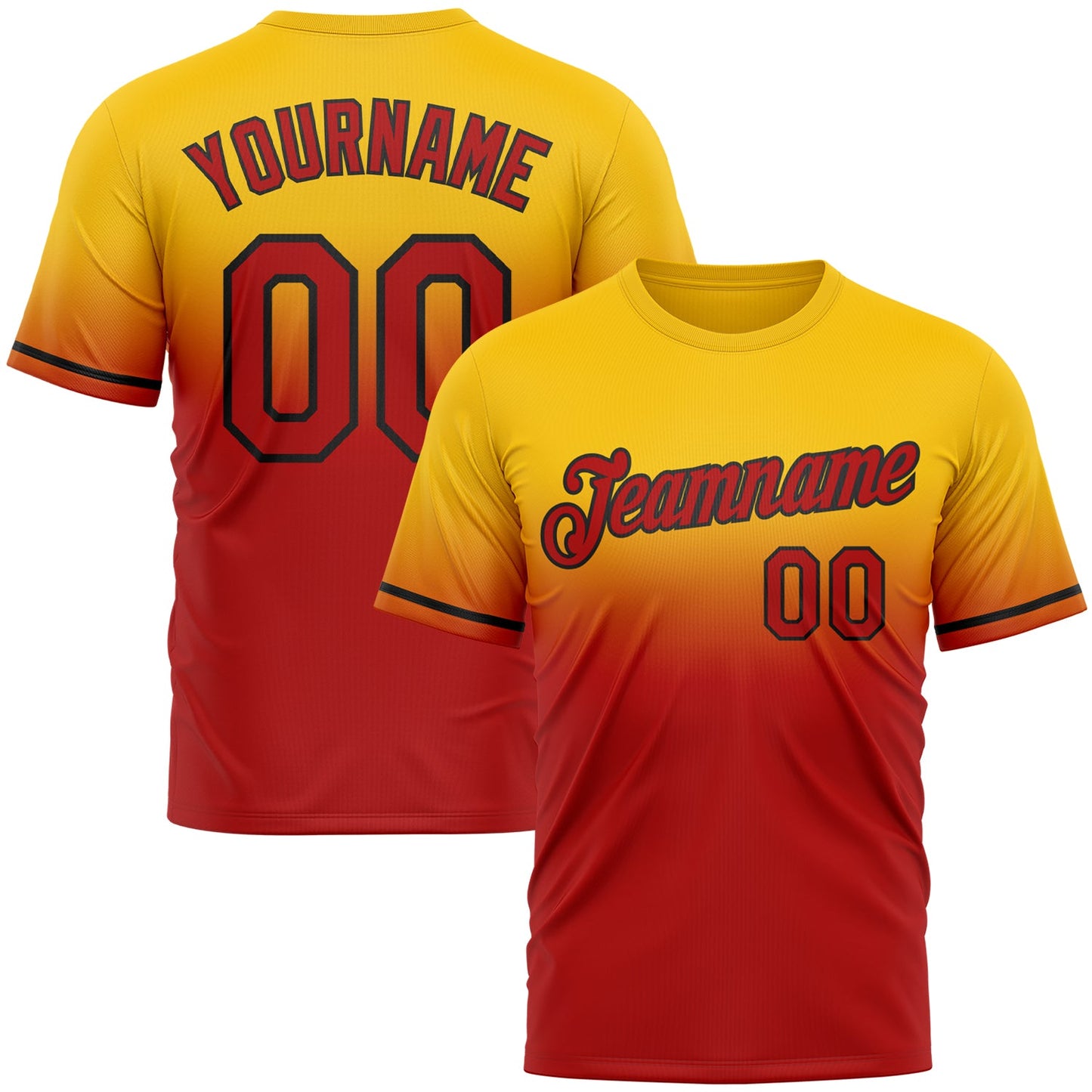 Custom Yellow Red-Black Fade Fashion Performance T-Shirt - Main View