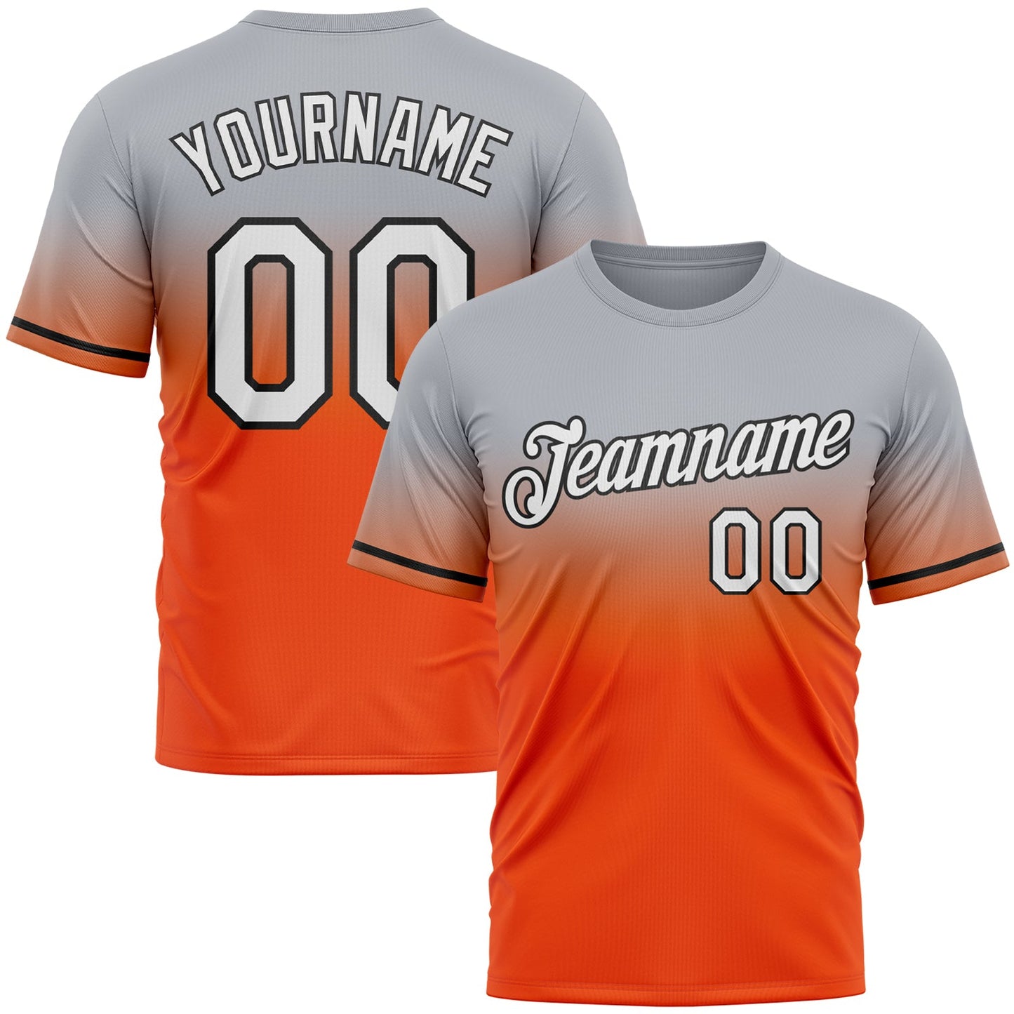 Custom Gray Orange-Black Fade Fashion Performance T-Shirt - Main View