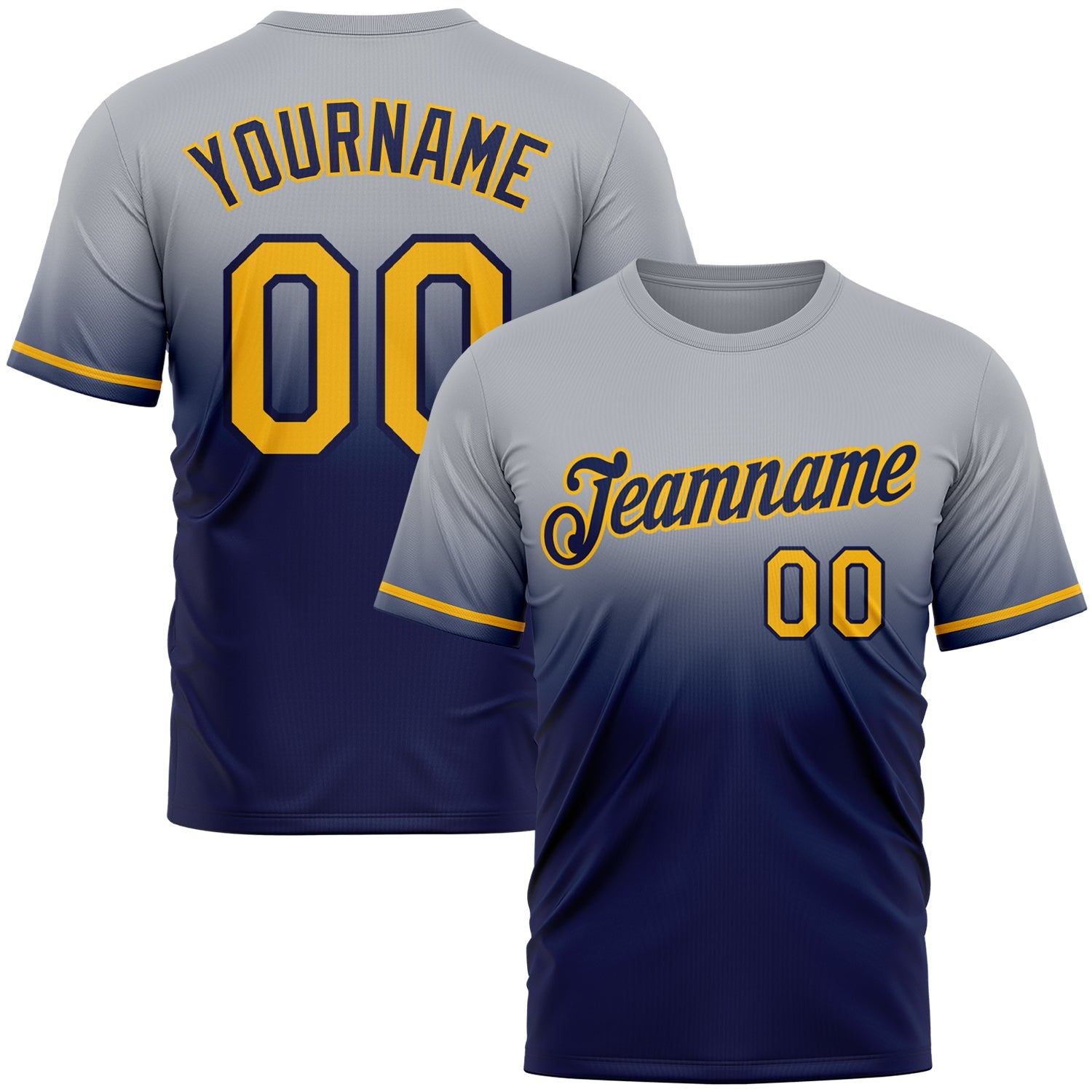 Custom Gray Gold-Navy Fade Fashion Performance T-Shirt - Main View