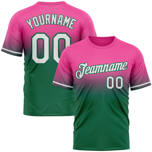 Custom Pink White-Kelly Green Fade Fashion Performance T-Shirt - Main View