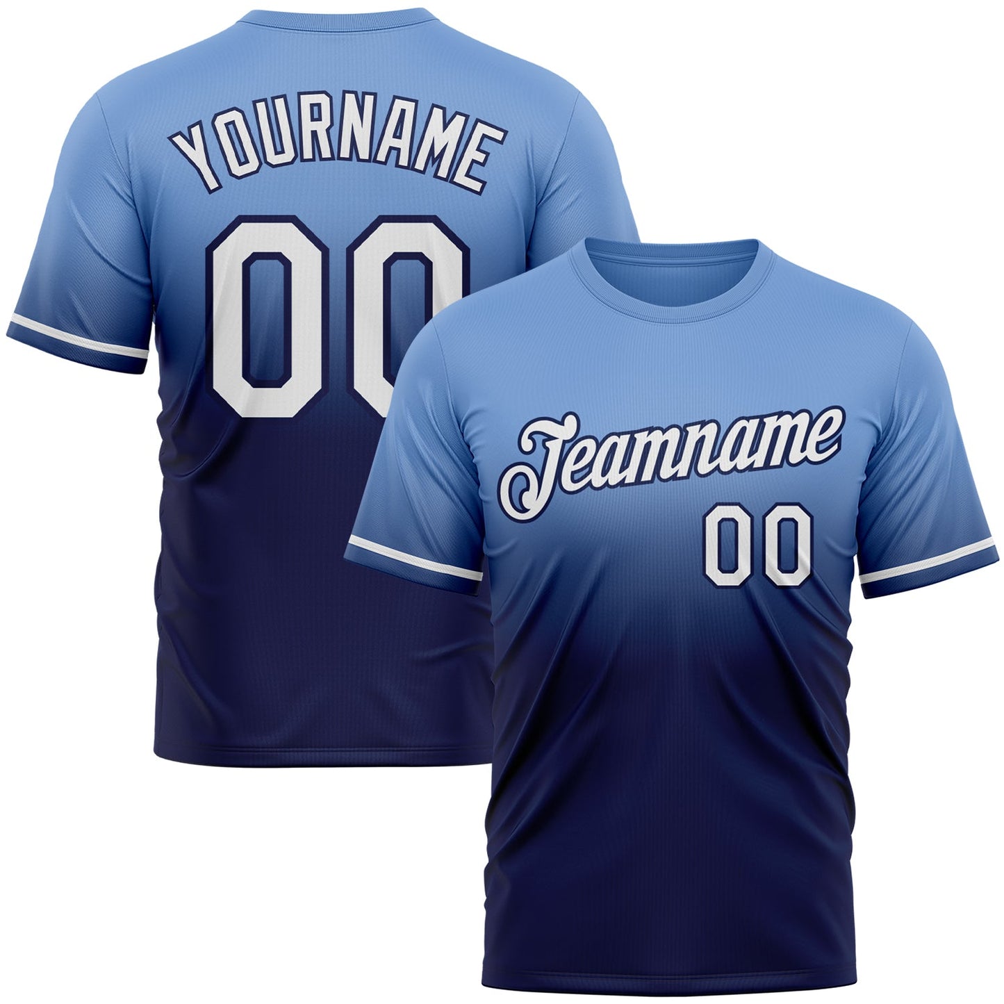 Custom Powder Blue White-Navy Fade Fashion Performance T-Shirt - Main View