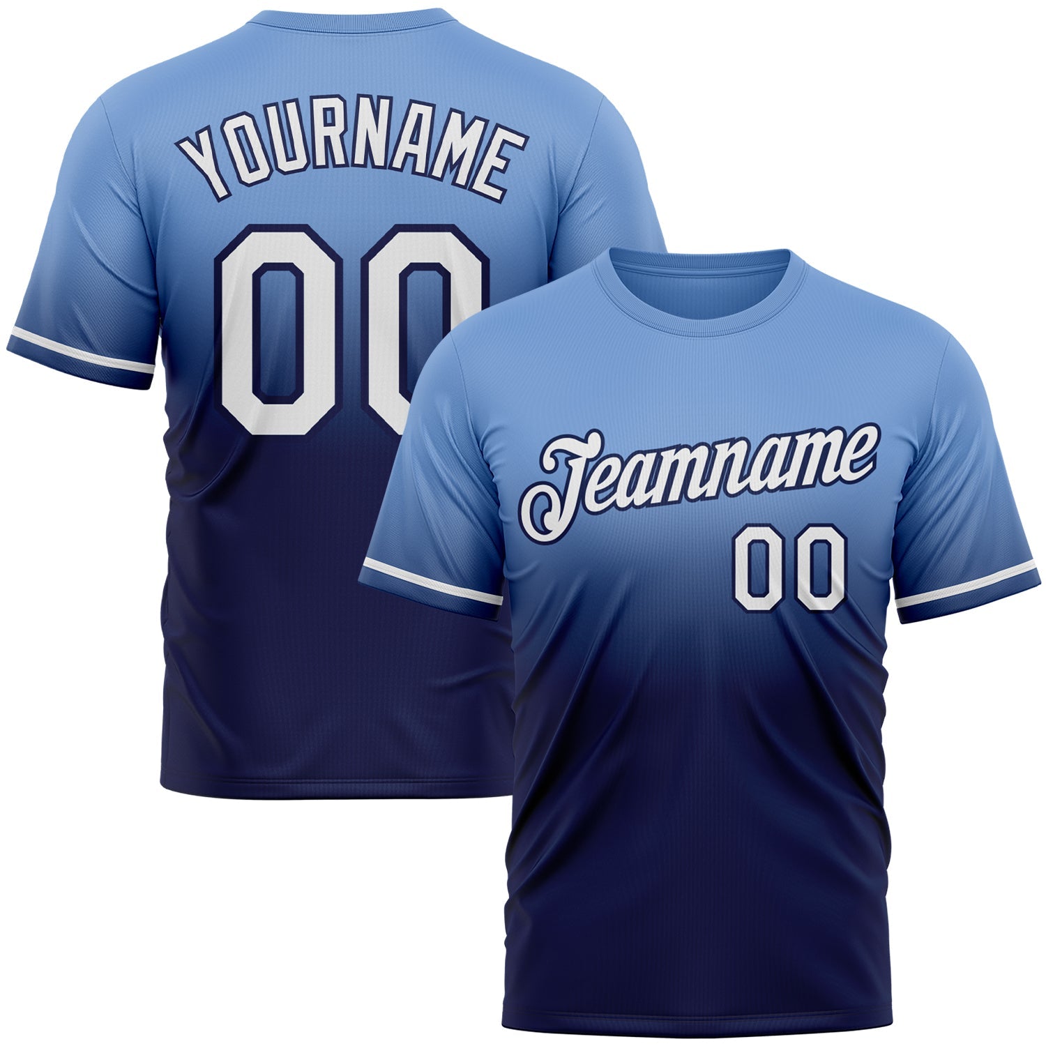 Custom Powder Blue White-Navy Fade Fashion Performance T-Shirt - Main View