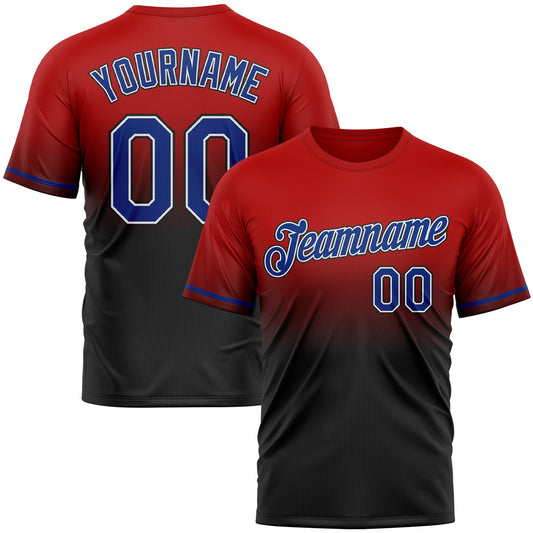 Custom Red Royal-Black Fade Fashion Performance T-Shirt - Main View