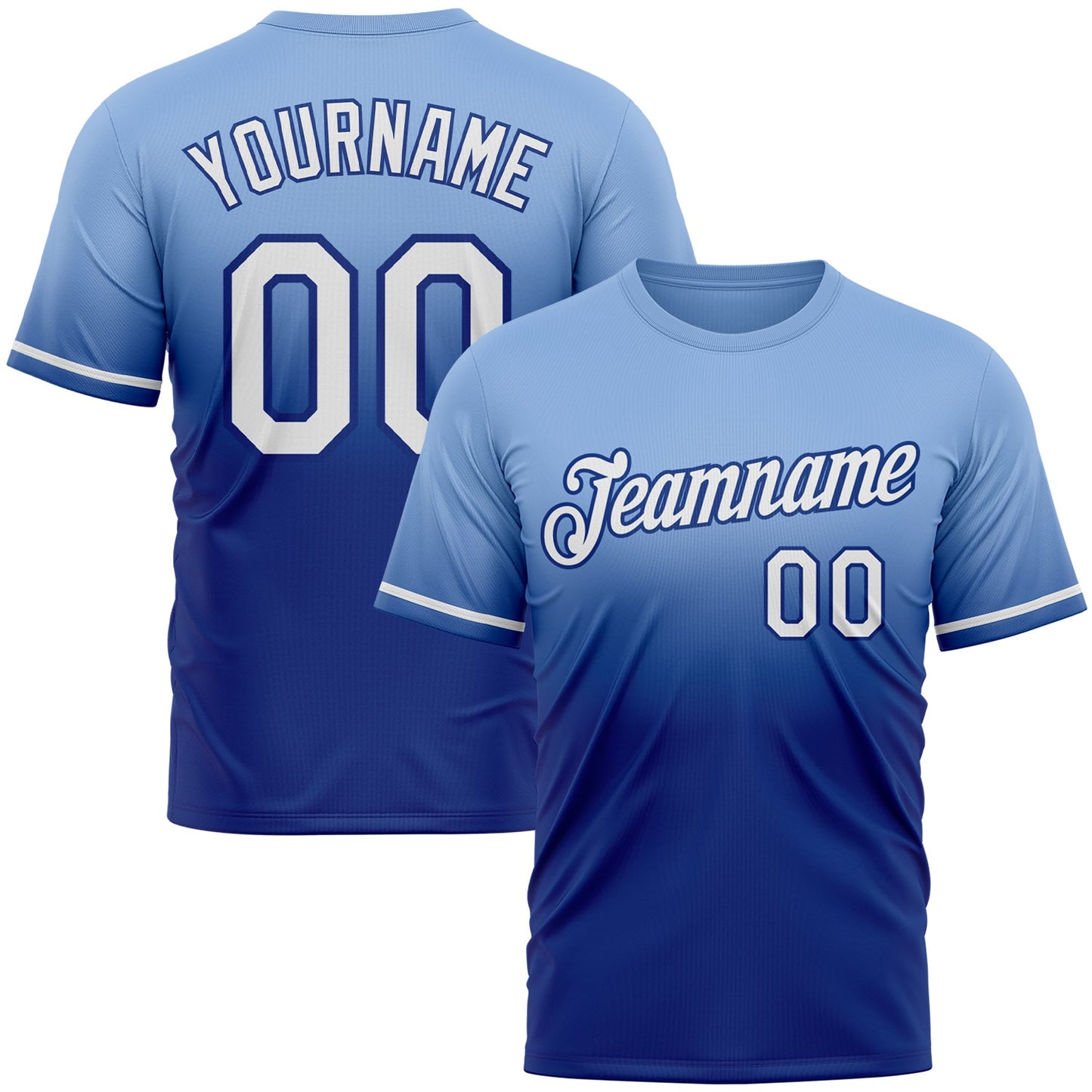 Custom Light Blue White-Royal Fade Fashion Performance T-Shirt - Main View