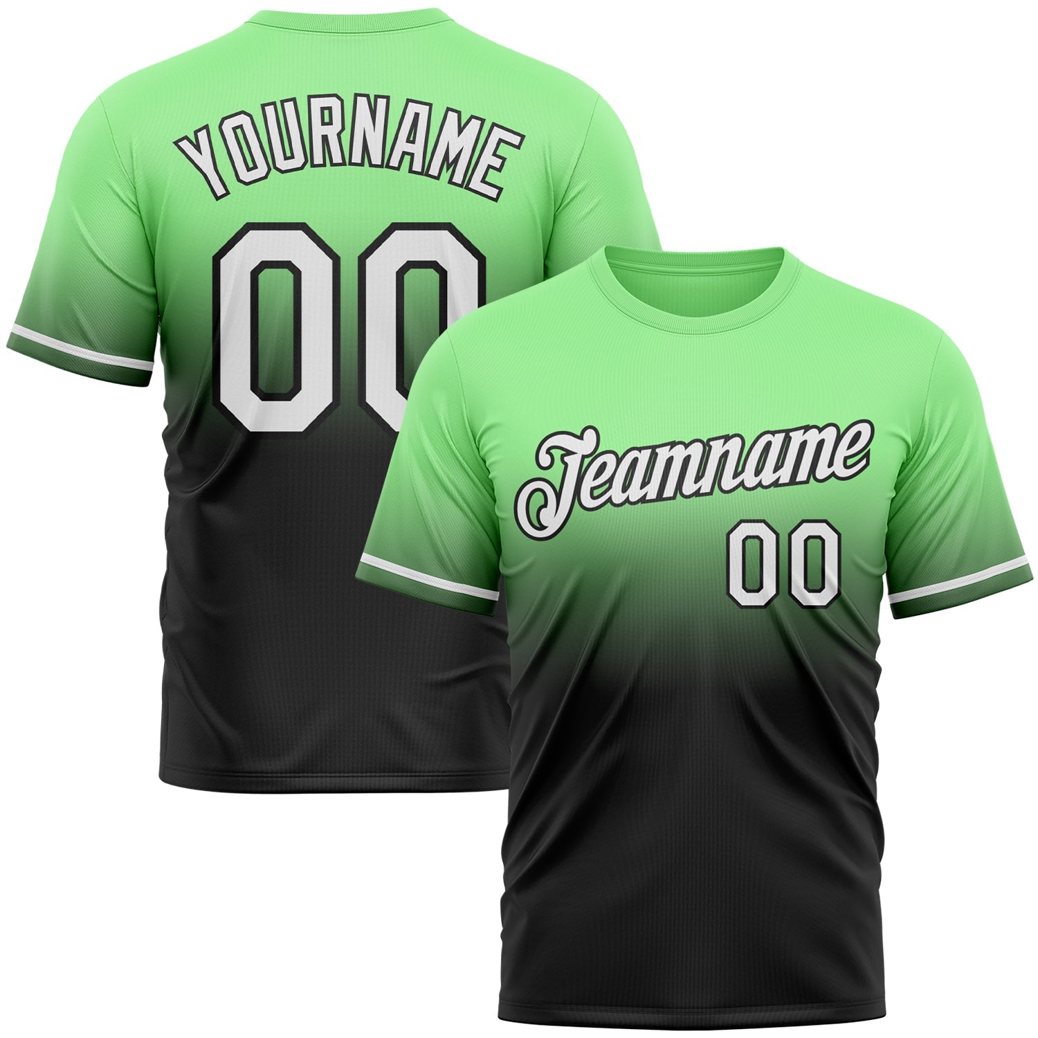 Custom Pea Green White-Black Fade Fashion Performance T-Shirt - Main View