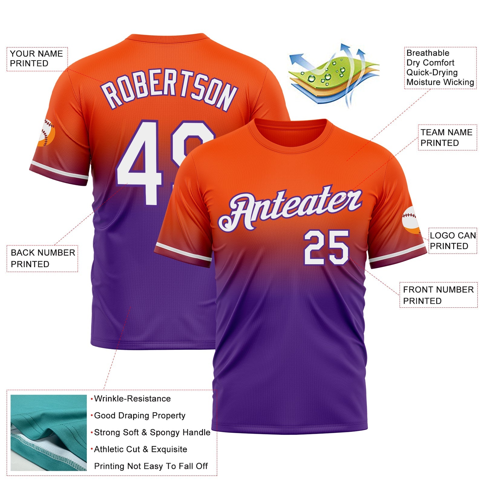 Custom Orange White-Purple Fade Fashion Performance T-Shirt view 3