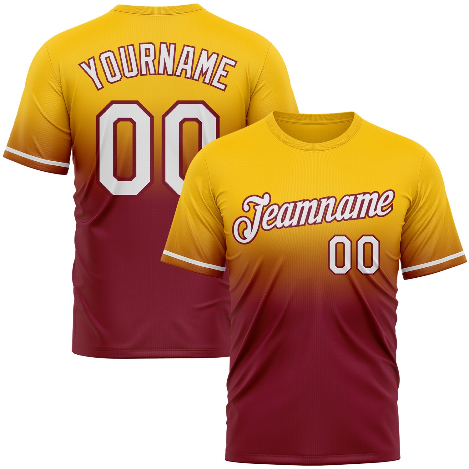 Custom Yellow White-Crimson Fade Fashion Performance T-Shirt - Main View