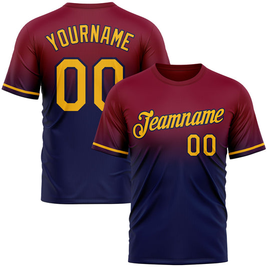 Custom Maroon Gold-Navy Fade Fashion Performance T-Shirt - Main View