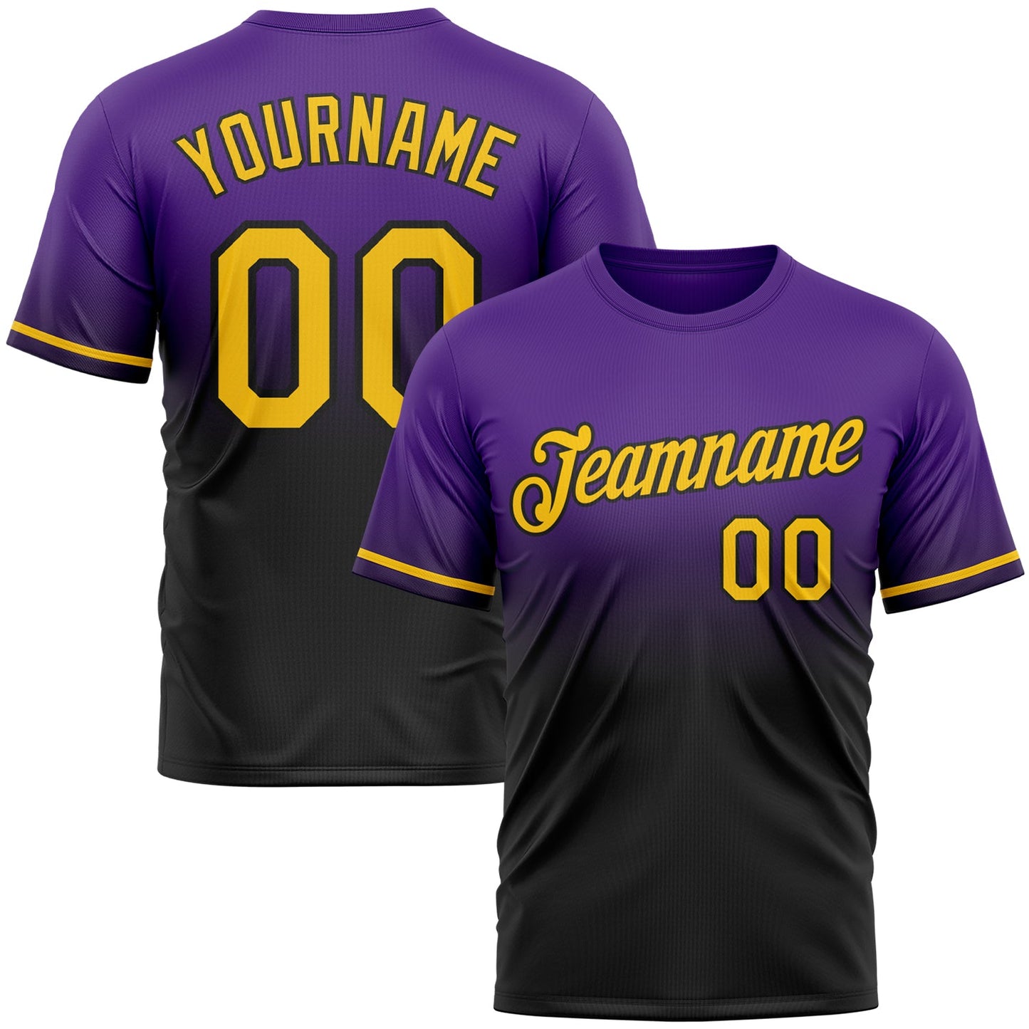 Custom Purple Yellow-Black Fade Fashion Performance T-Shirt - Main View