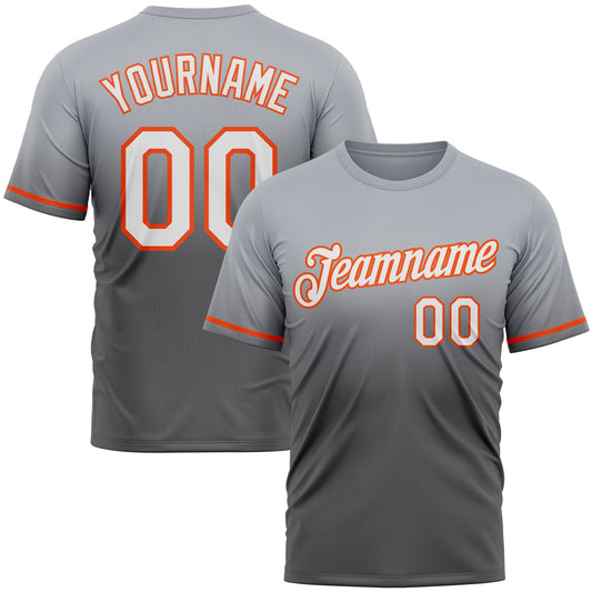 Custom Gray Steel Gray-Orange Fade Fashion Performance T-Shirt - Main View