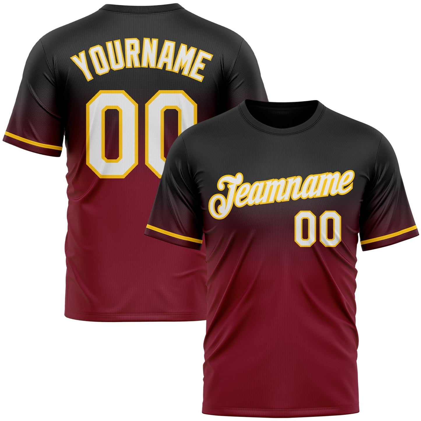 Custom Black Crimson-Yellow Fade Fashion Performance T-Shirt - Main View