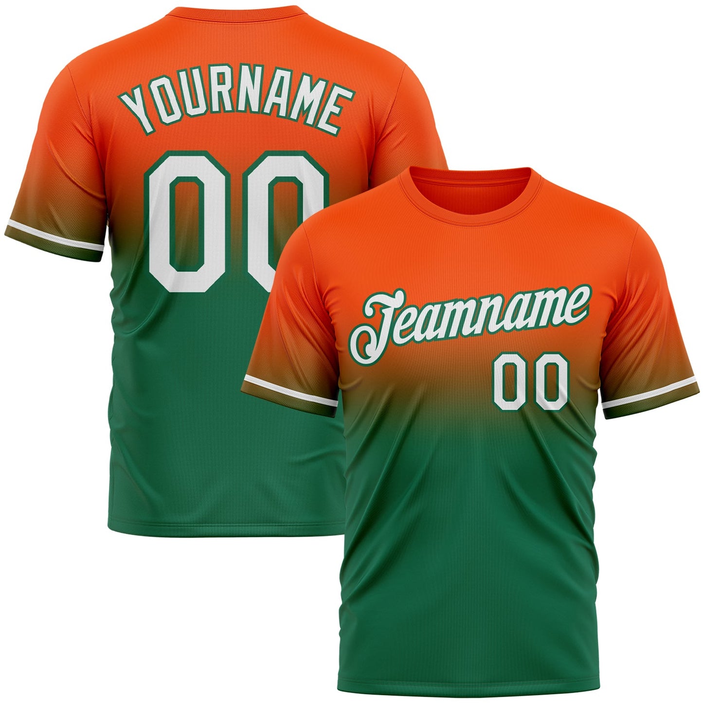 Custom Orange White-Kelly Green Fade Fashion Performance T-Shirt - Main View