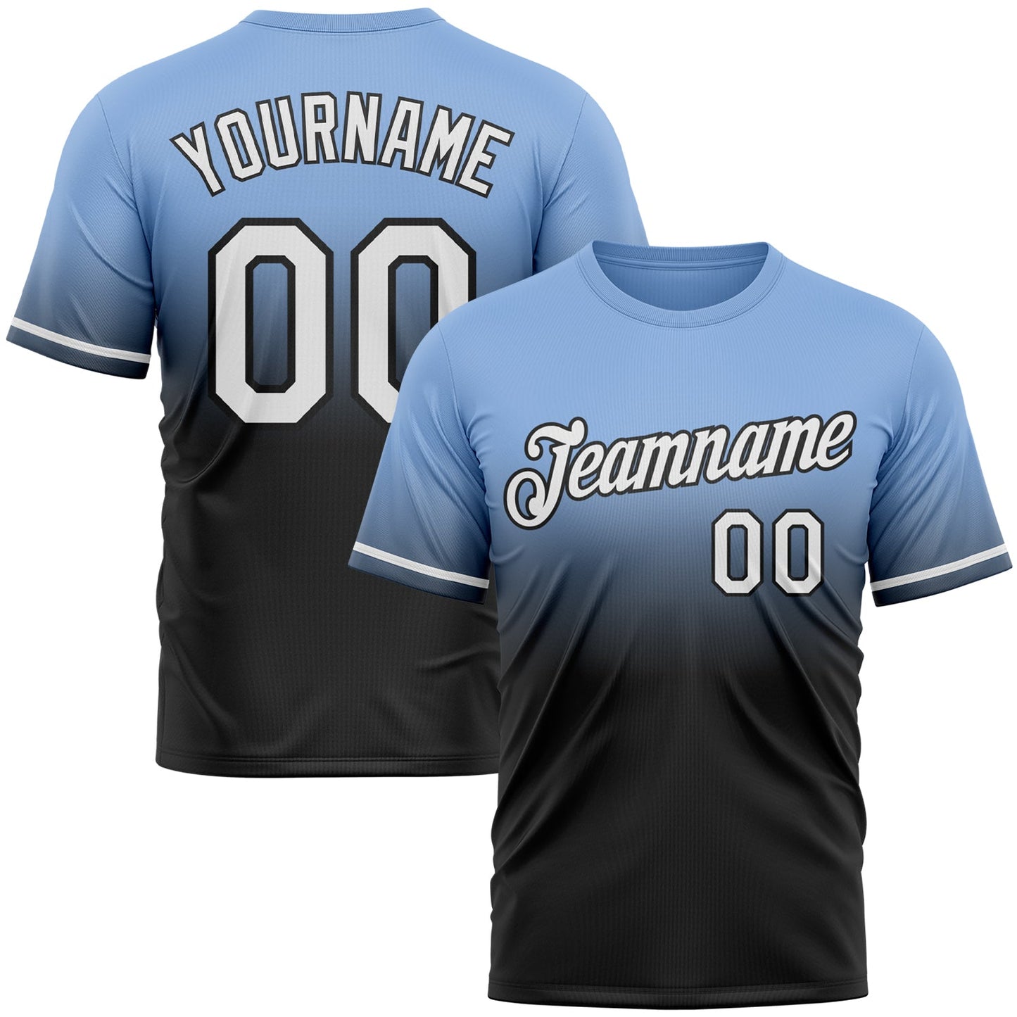 Custom Light Blue White-Black Fade Fashion Performance T-Shirt - Main View