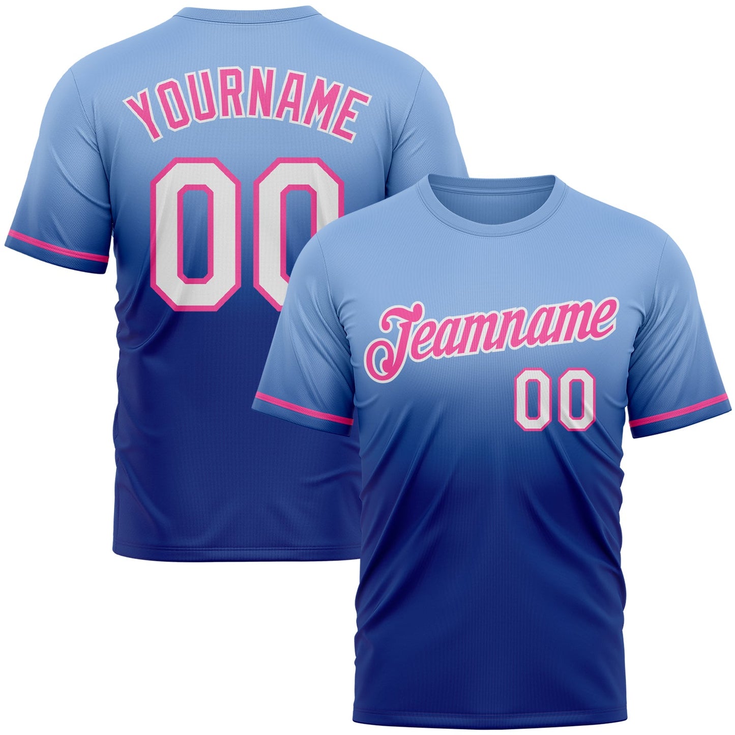 Custom Light Blue Royal-Pink Fade Fashion Performance T-Shirt - Main View