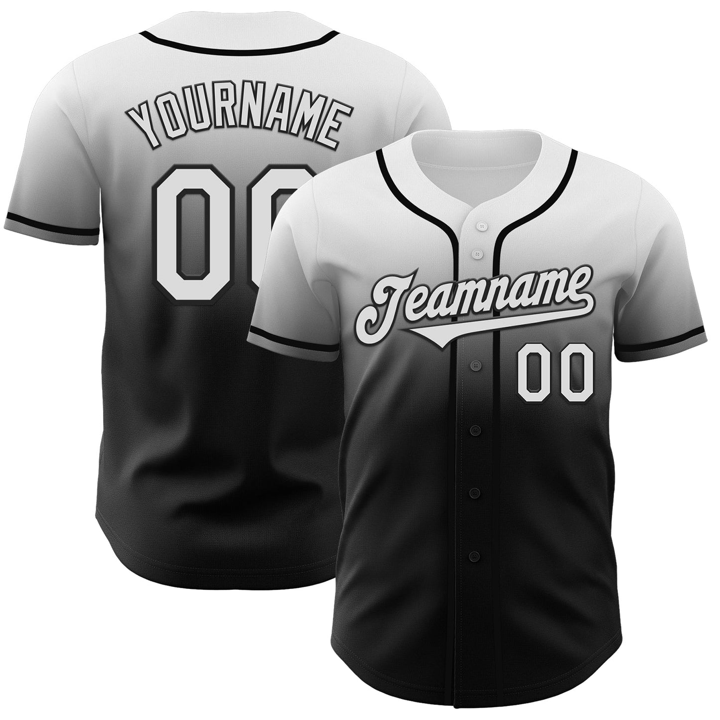 Custom White Black Authentic Fade Fashion Baseball Jersey - Main View
