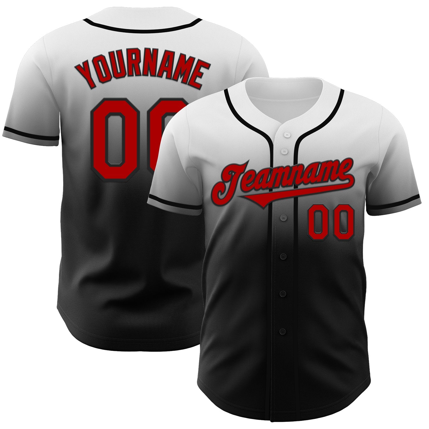 Custom White Red-Black Authentic Fade Fashion Baseball Jersey - Main View