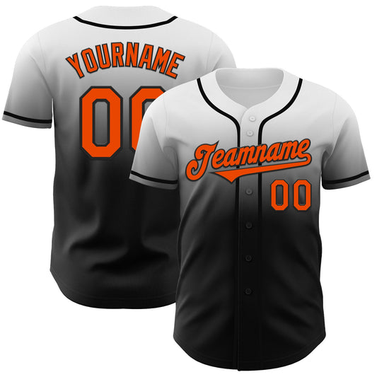 Custom White Orange-Black Authentic Fade Fashion Baseball Jersey - Main View
