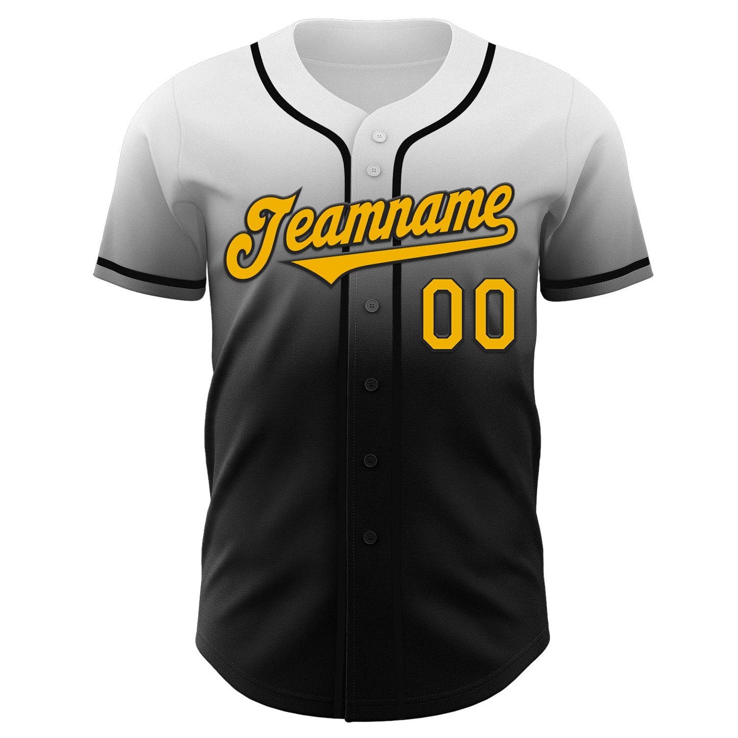 Custom White Gold-Black Authentic Fade Fashion Baseball Jersey view 2