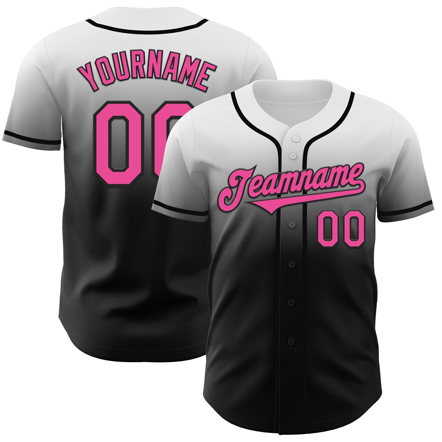 Custom White Pink-Black Authentic Fade Fashion Baseball Jersey - Main View