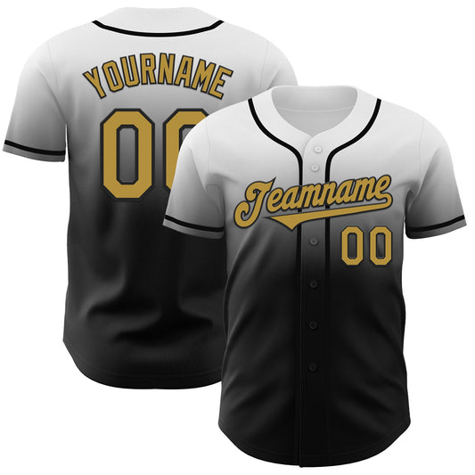 Custom White Old Gold-Black Authentic Fade Fashion Baseball Jersey - Main View