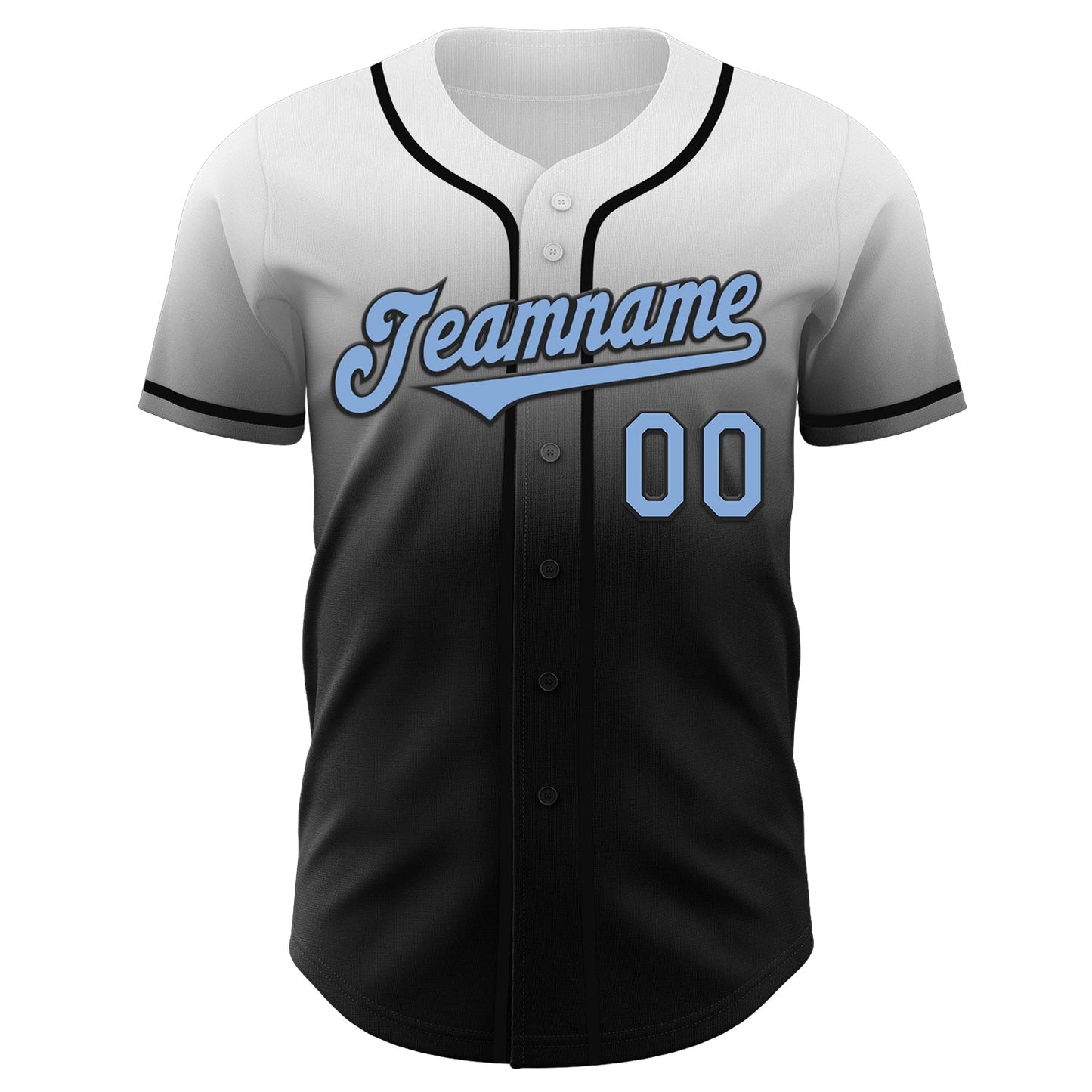 Custom White Light Blue-Black Authentic Fade Fashion Baseball Jersey view 2