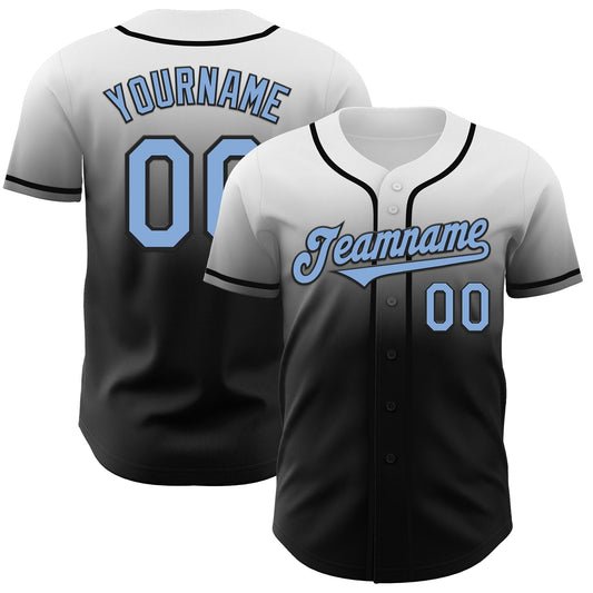 Custom White Light Blue-Black Authentic Fade Fashion Baseball Jersey - Main View