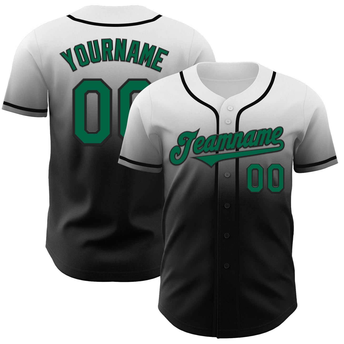 Custom White Kelly Green-Black Authentic Fade Fashion Baseball Jersey - Main View