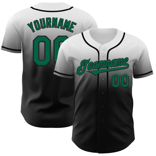 Custom White Kelly Green-Black Authentic Fade Fashion Baseball Jersey - Main View