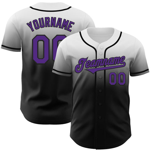 Custom White Purple-Black Authentic Fade Fashion Baseball Jersey - Main View