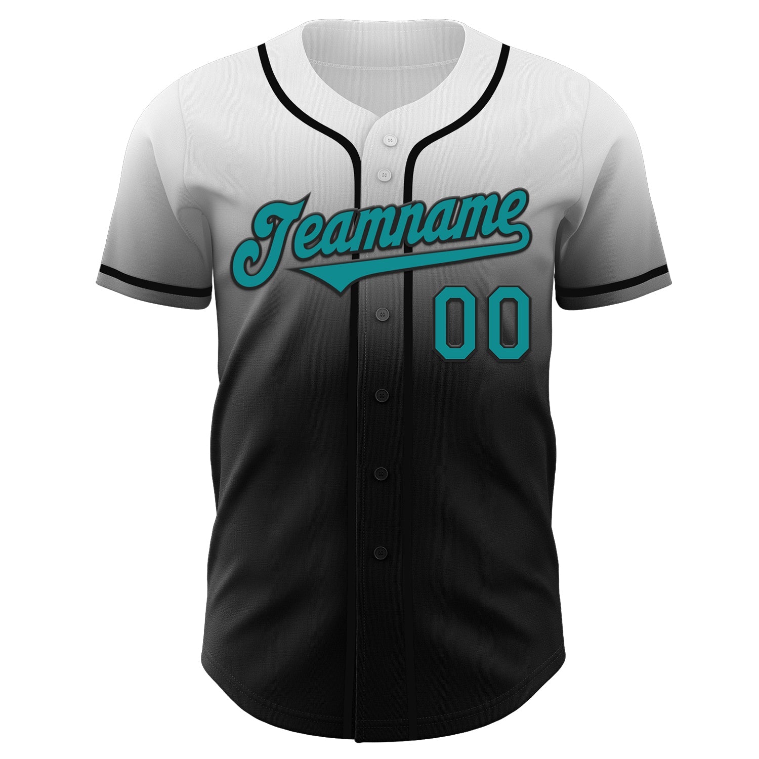 Custom White Teal-Black Authentic Fade Fashion Baseball Jersey view 2