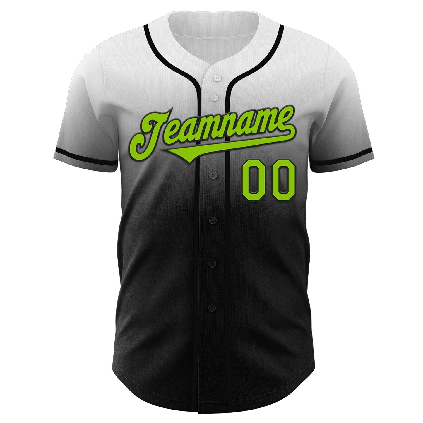 Custom White Neon Green-Black Authentic Fade Fashion Baseball Jersey view 2