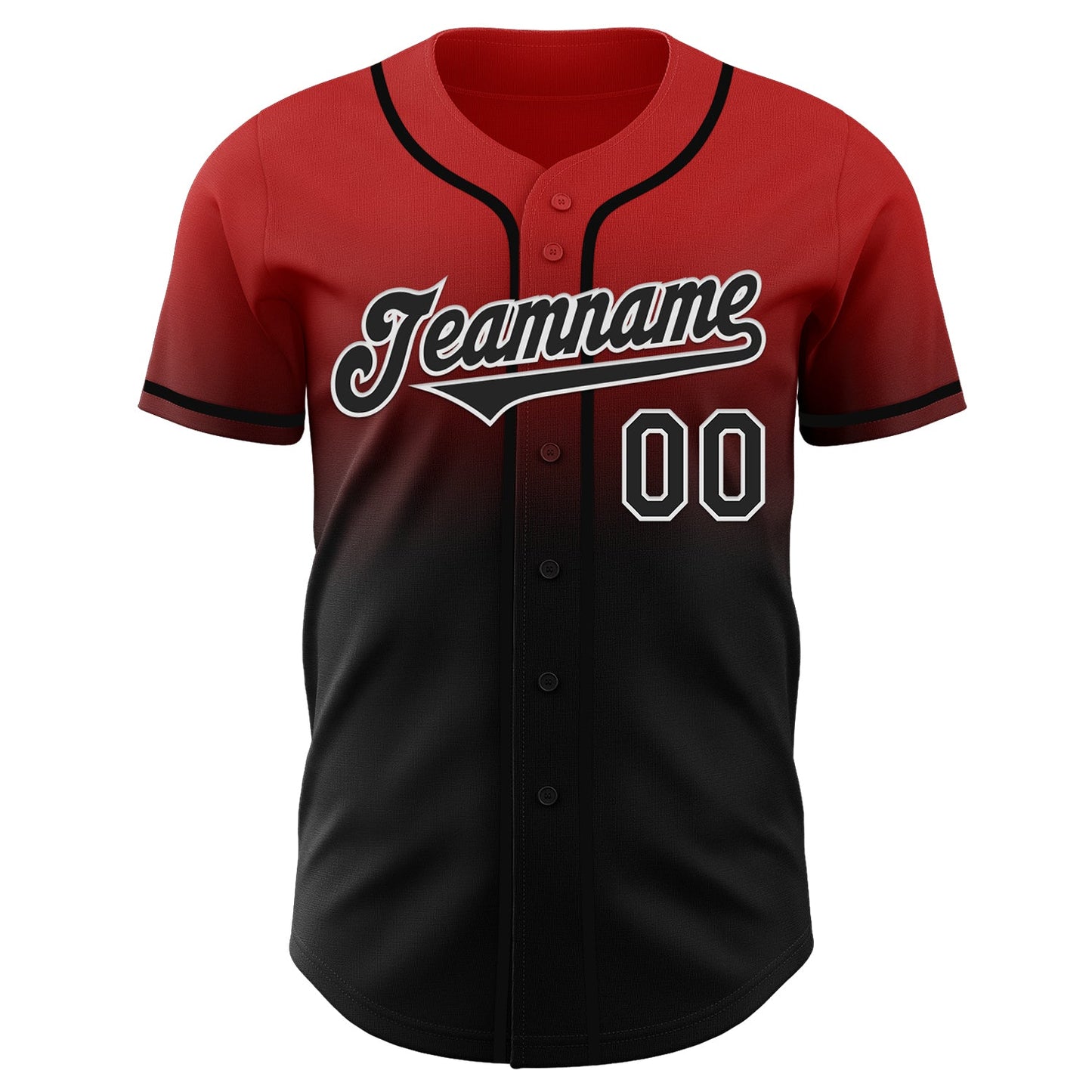 Custom Red Black-White Authentic Fade Fashion Baseball Jersey view 2
