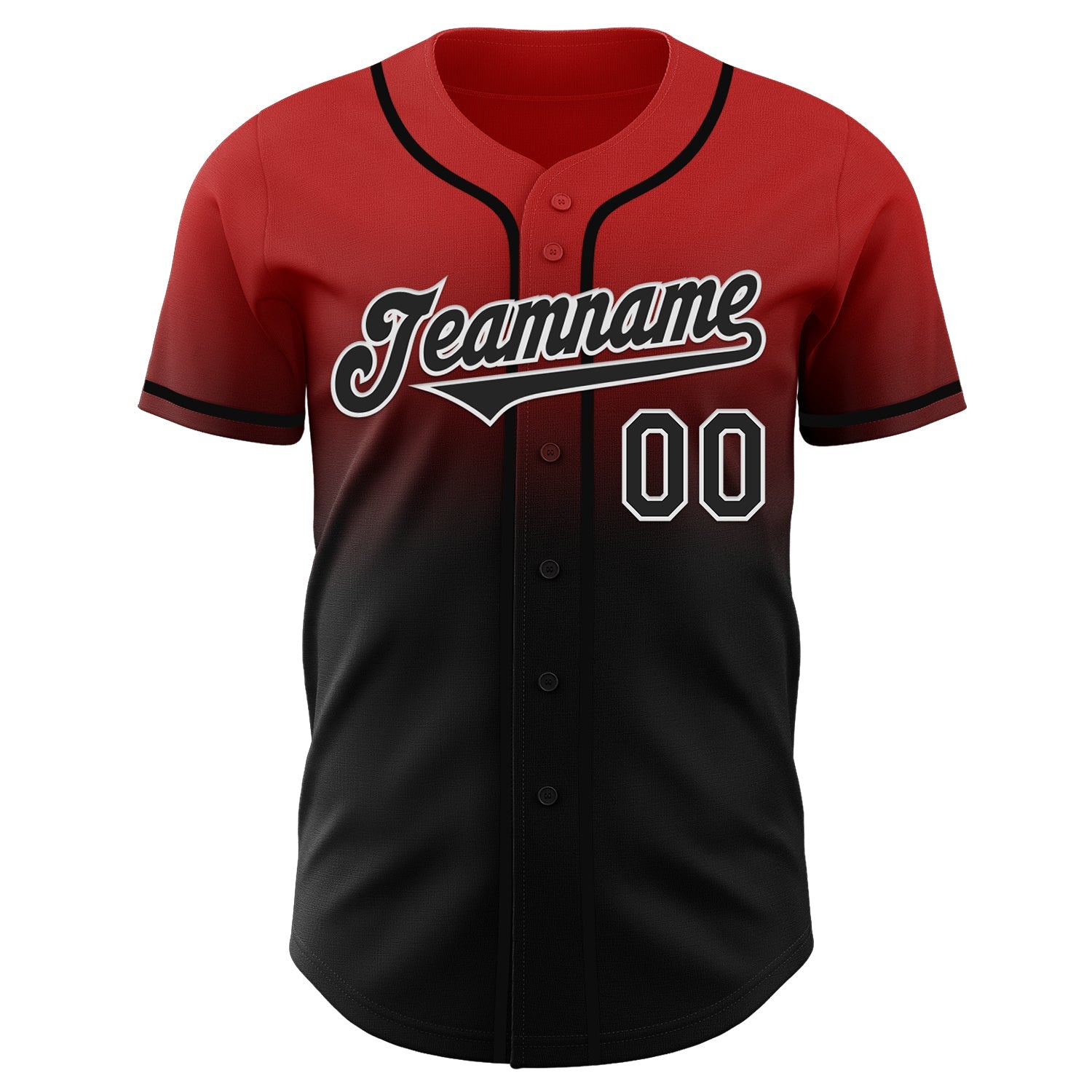 Custom Red Black-White Authentic Fade Fashion Baseball Jersey view 2