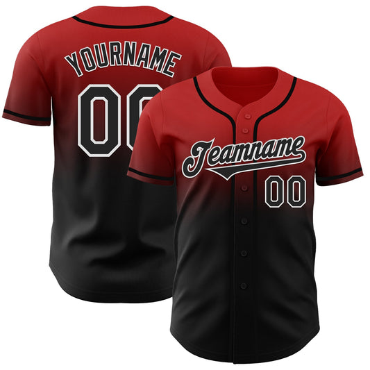 Custom Red Black-White Authentic Fade Fashion Baseball Jersey - Main View