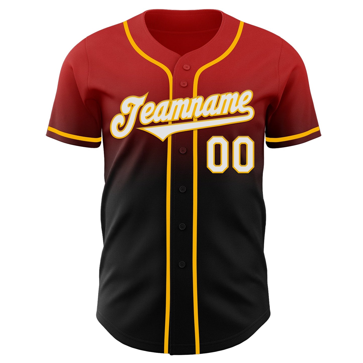 Custom Red Black-Gold Authentic Fade Fashion Baseball Jersey view 2
