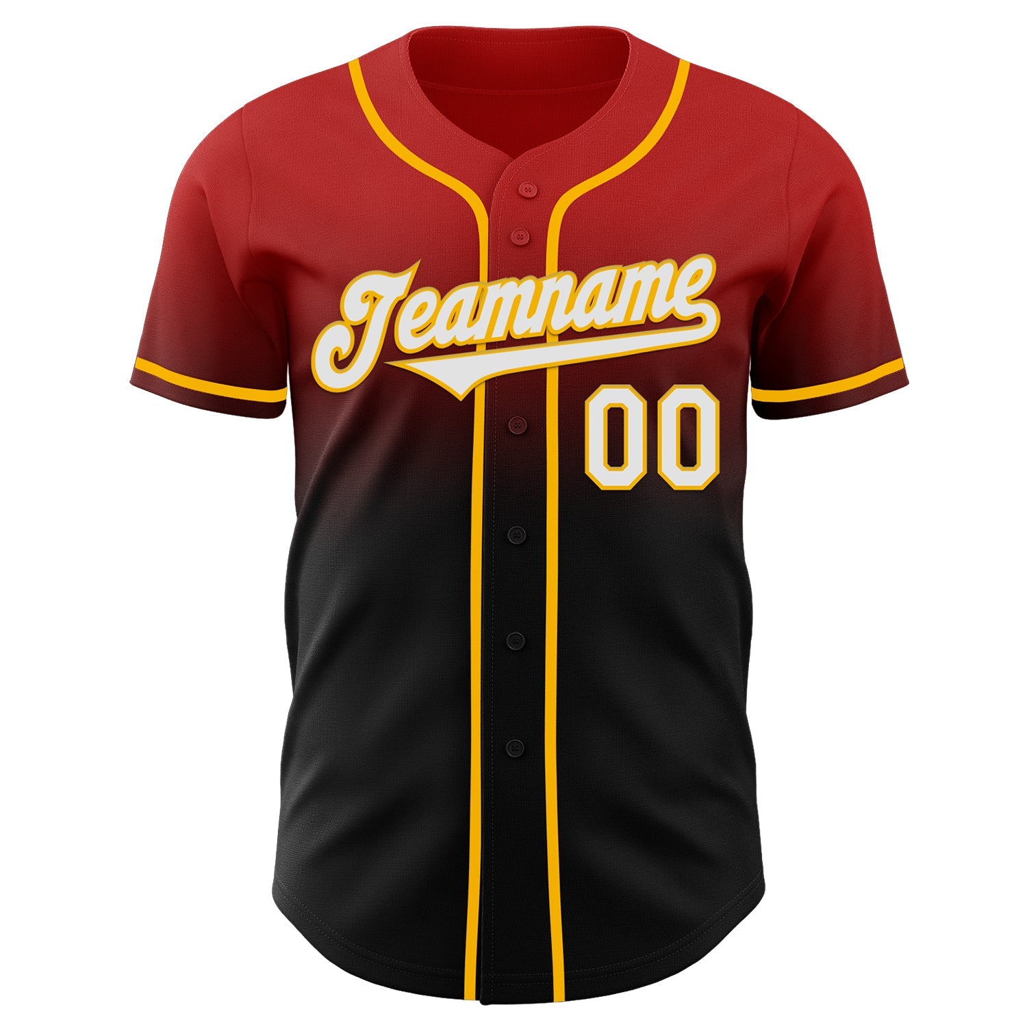 Custom Red Black-Gold Authentic Fade Fashion Baseball Jersey view 2