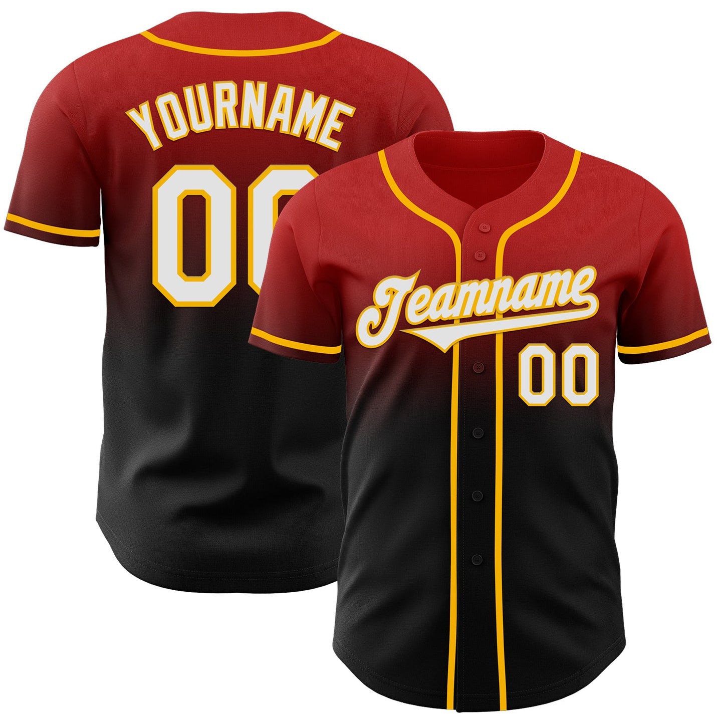 Custom Red Black-Gold Authentic Fade Fashion Baseball Jersey - Main View