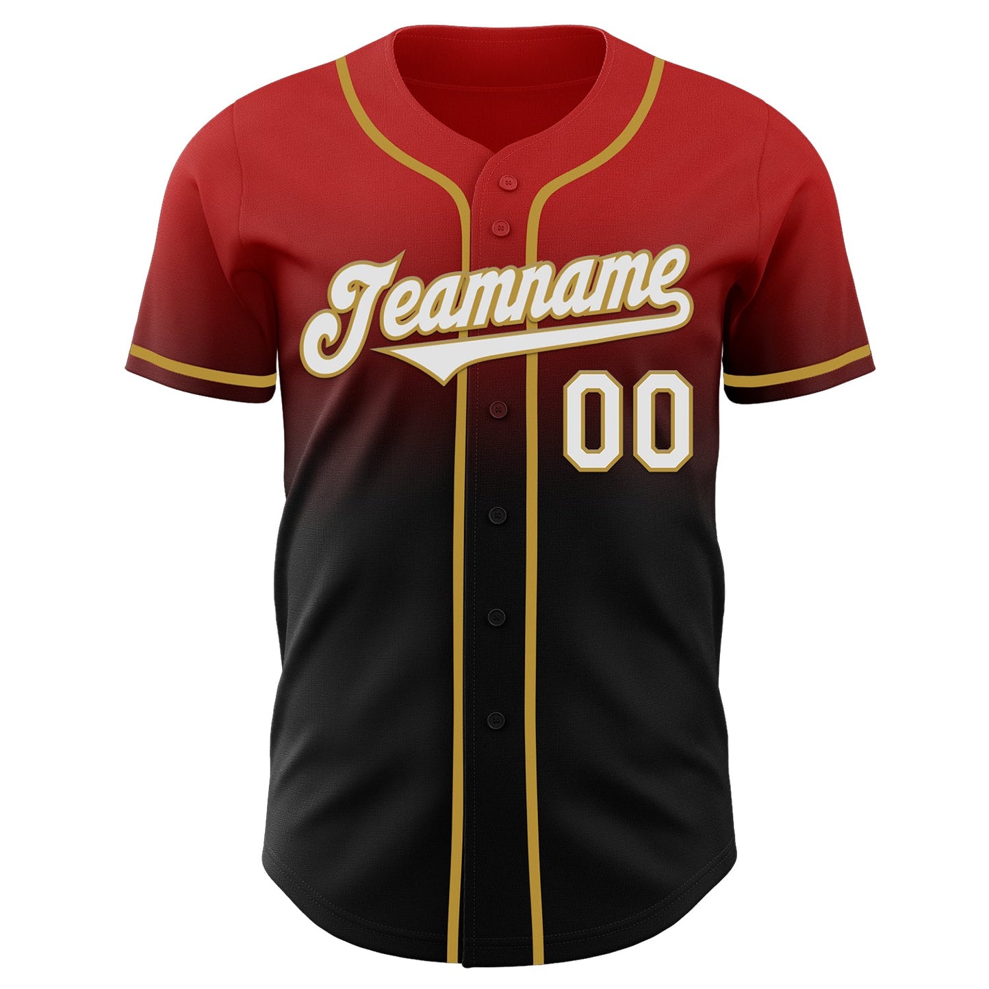 Custom Red Black-Old Gold Authentic Fade Fashion Baseball Jersey view 2