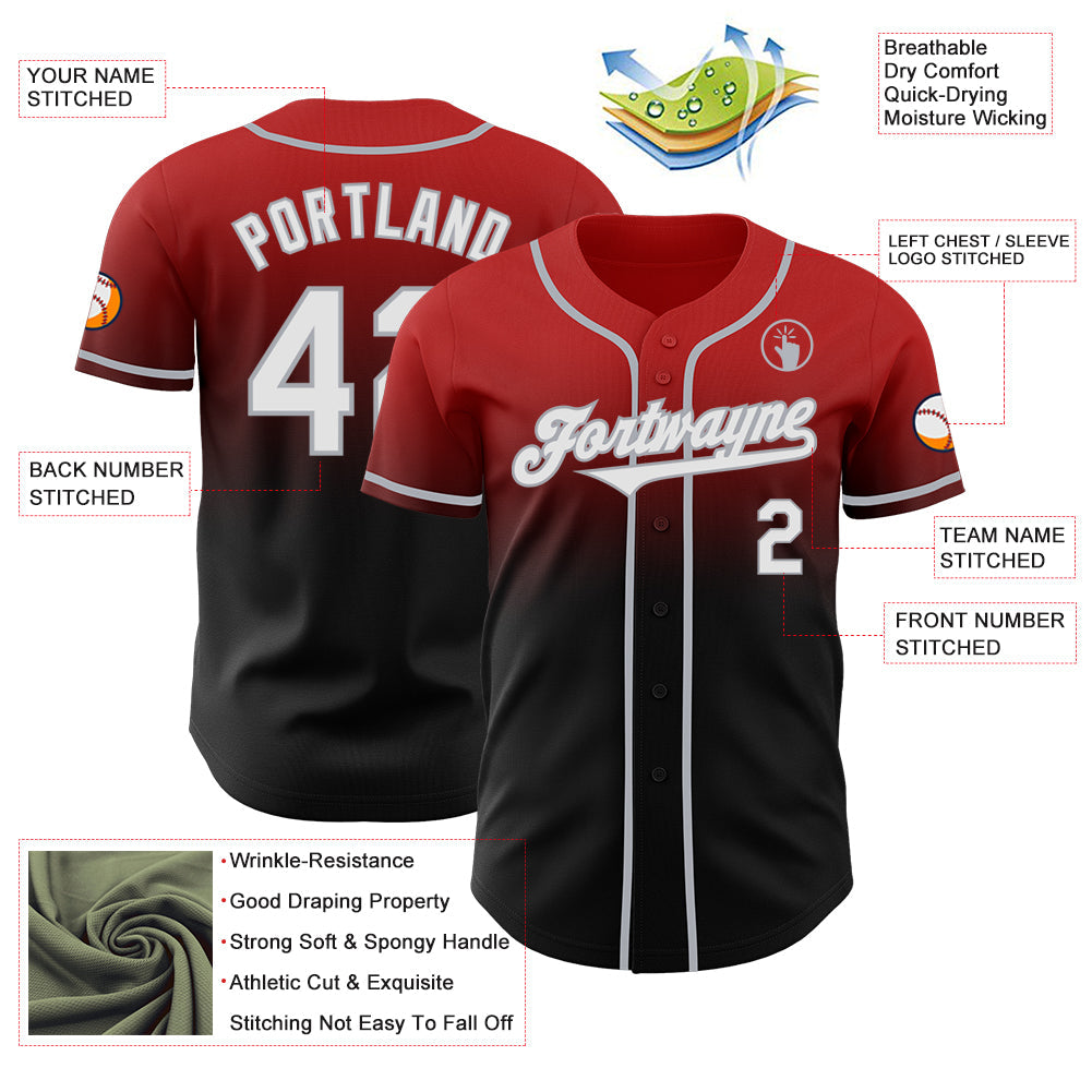 Custom Red Black-Gray Authentic Fade Fashion Baseball Jersey view 3