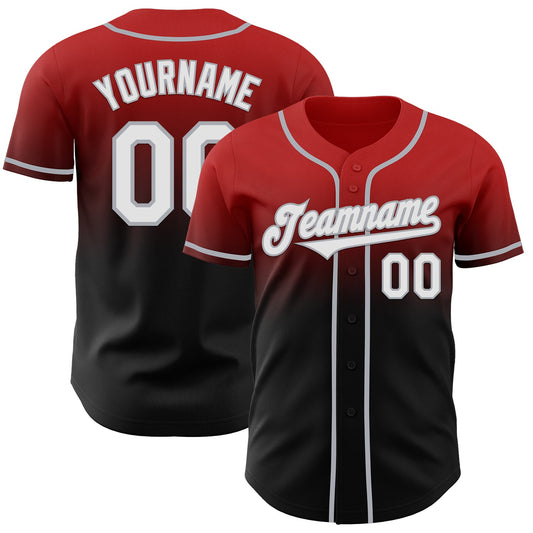 Custom Red Black-Gray Authentic Fade Fashion Baseball Jersey - Main View