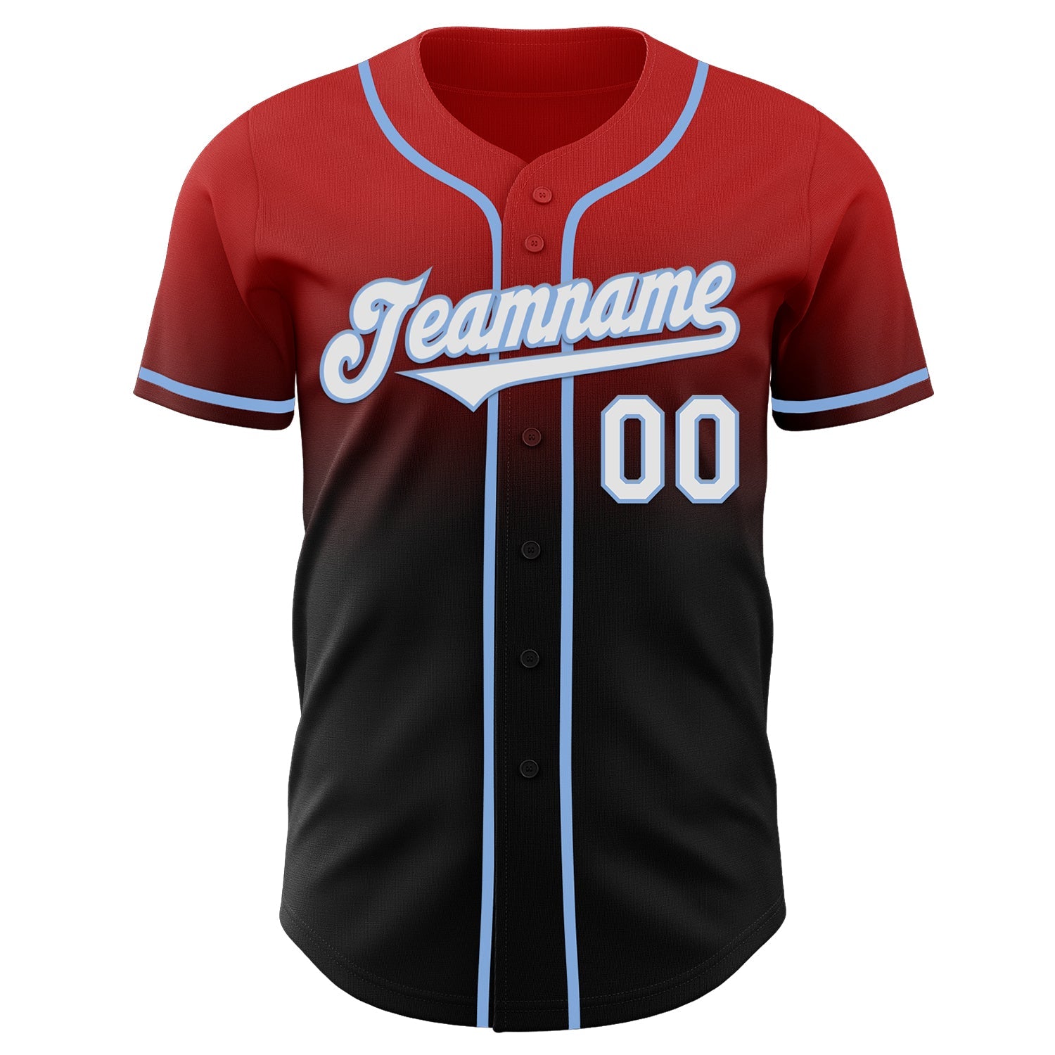 Custom Red Black-Light Blue Authentic Fade Fashion Baseball Jersey view 2
