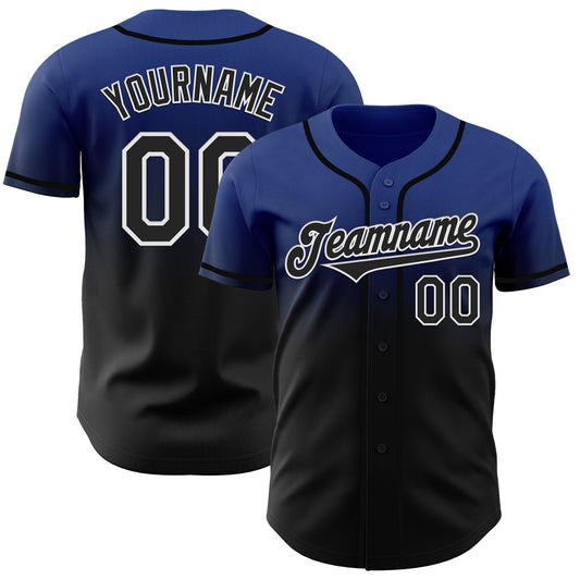 Custom Royal Black-White Authentic Fade Fashion Baseball Jersey - Main View