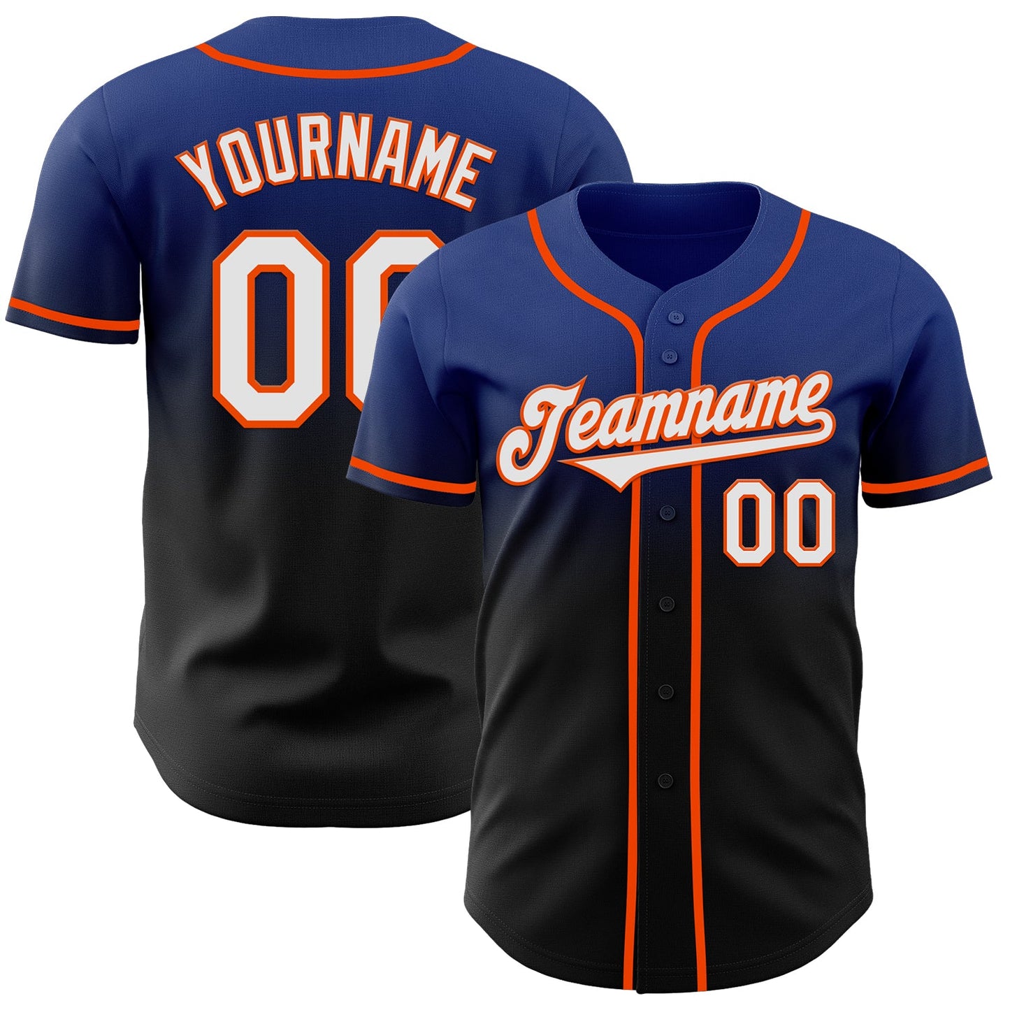 Custom Royal Black-Orange Authentic Fade Fashion Baseball Jersey - Main View