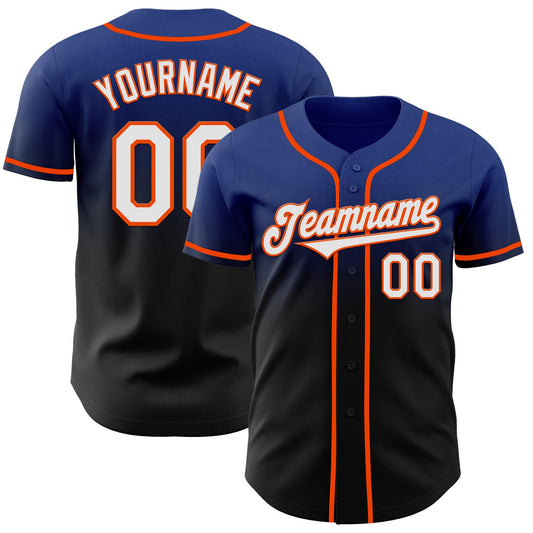 Custom Royal Black-Orange Authentic Fade Fashion Baseball Jersey - Main View