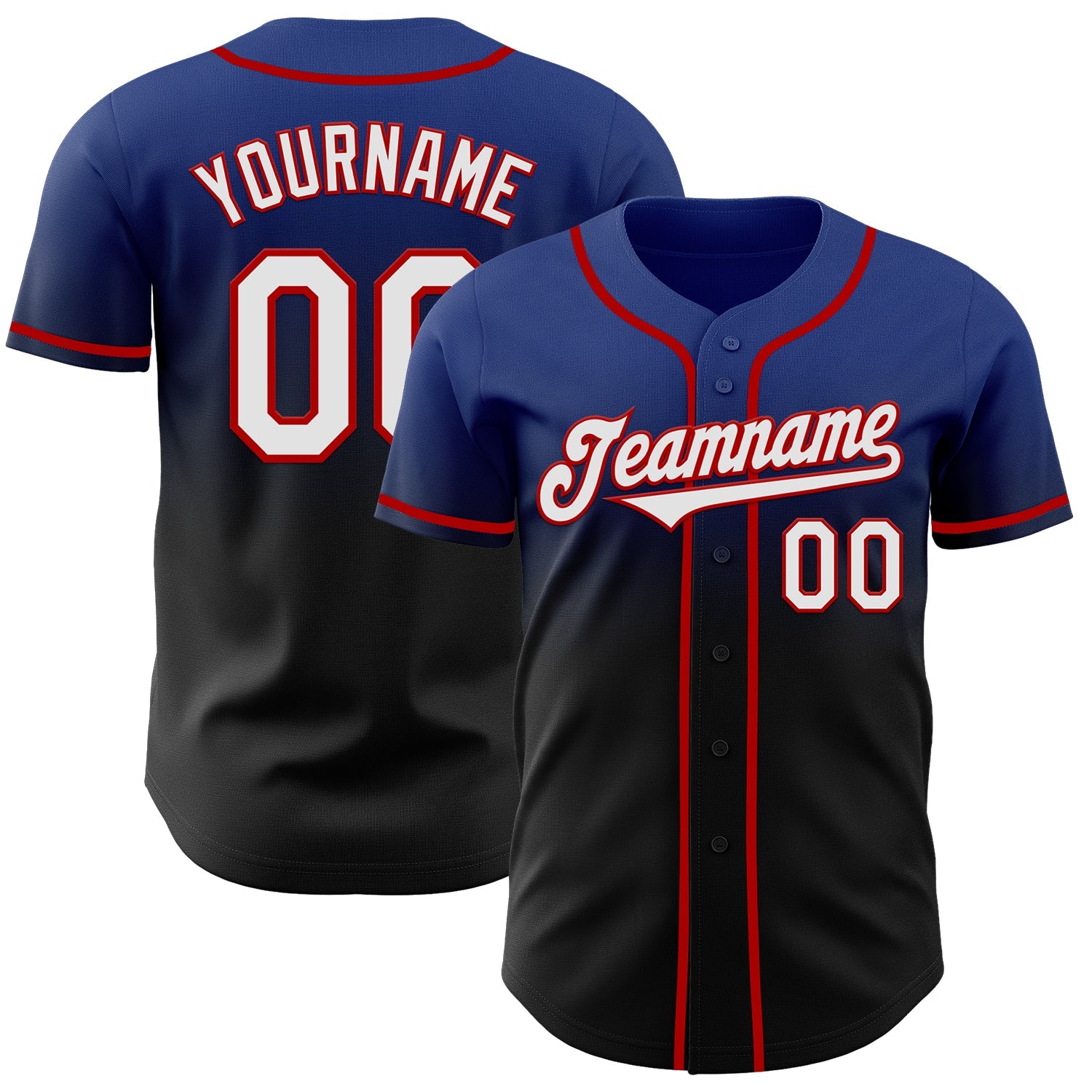 Custom Royal Black-Red Authentic Fade Fashion Baseball Jersey - Main View