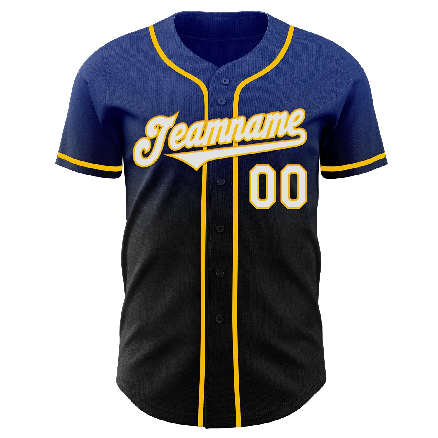 Custom Royal Black-Yellow Authentic Fade Fashion Baseball Jersey view 2