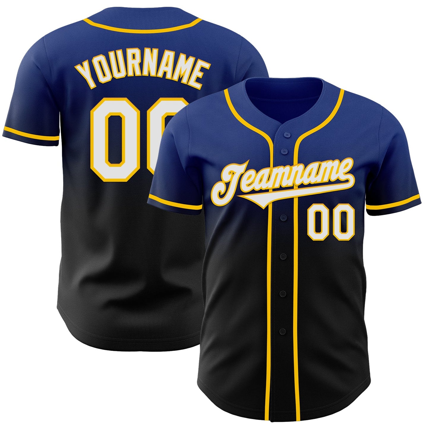 Custom Royal Black-Yellow Authentic Fade Fashion Baseball Jersey - Main View
