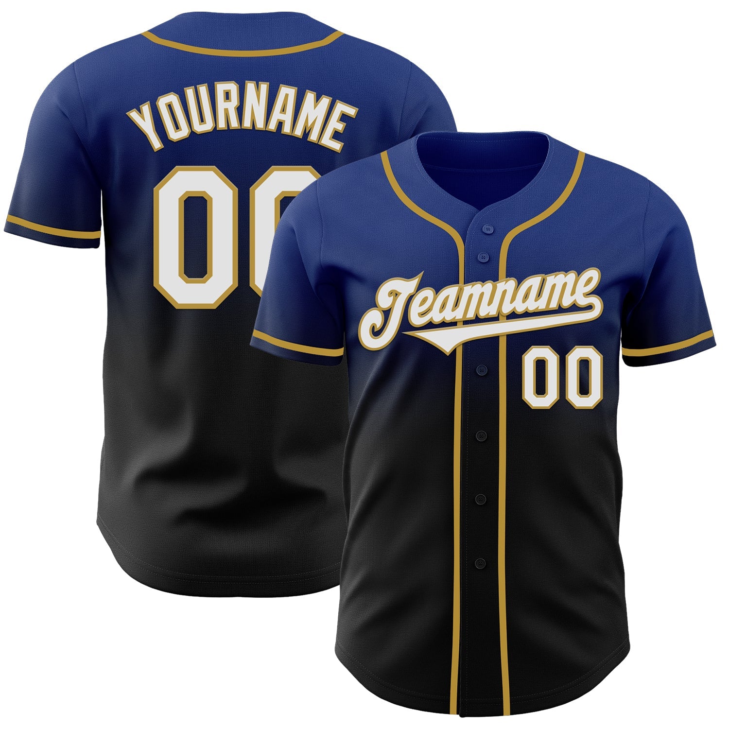 Custom Royal Black-Old Gold Authentic Fade Fashion Baseball Jersey - Main View