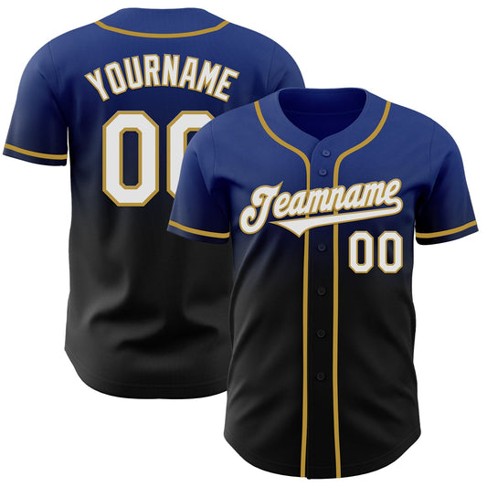 Custom Royal Black-Old Gold Authentic Fade Fashion Baseball Jersey - Main View